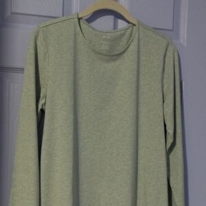 Soft Green Cotton Long Sleeve Crewneck Top